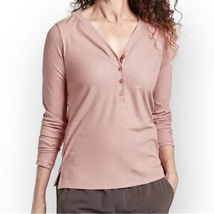 Athleta women’s ribbed long sleeve Henley plus long sleeve pink size 1X casual